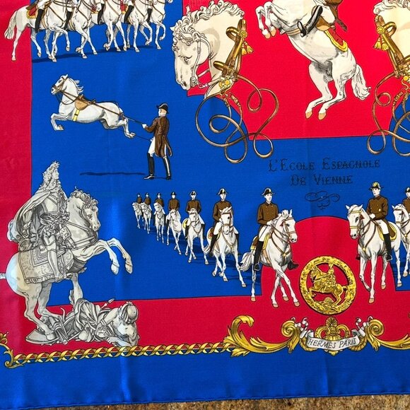 Vintage Hermes L' Ecole Espagnole De Vienne Silk Scarf by Phillipe Ledoux - Picture 2 of 15